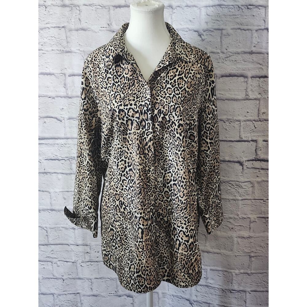Chico's Animal Print Size 2 Cotton Button-Down Classic Leopard Women's